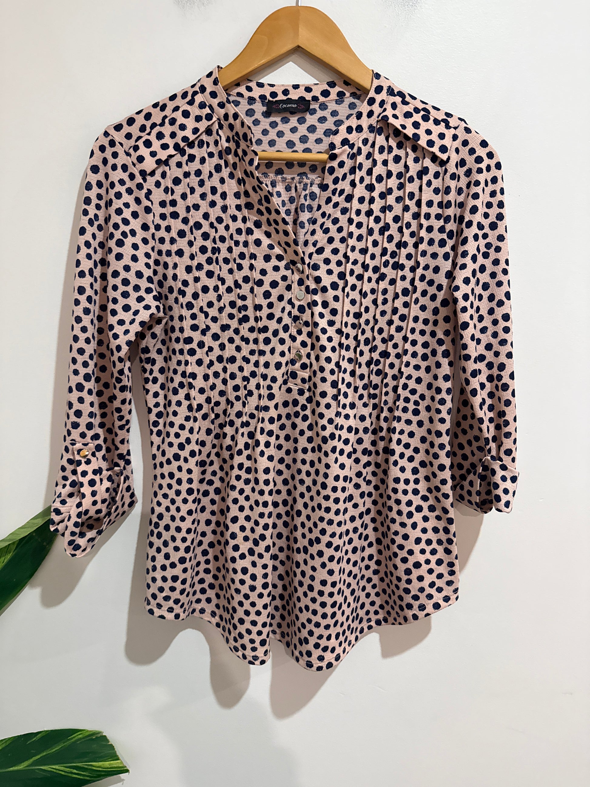 Cocomo Polka Dot Collared Blouse Size U/arm to U/arm 48cm