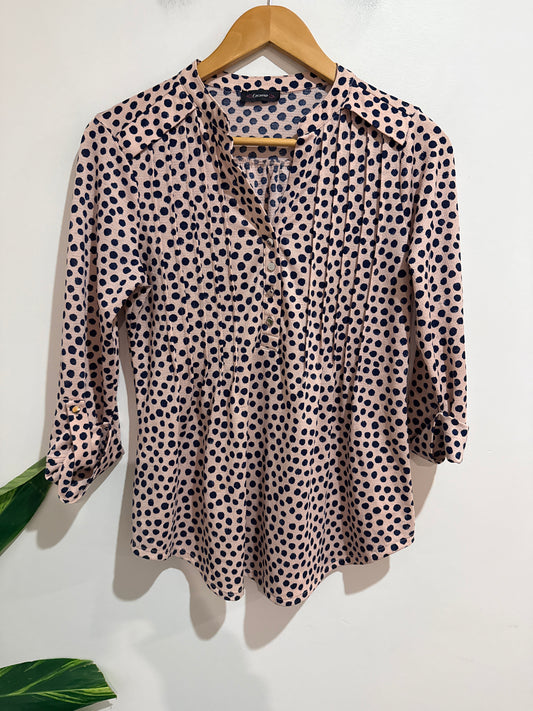Cocomo Polka Dot Collared Blouse Size U/arm to U/arm 48cm