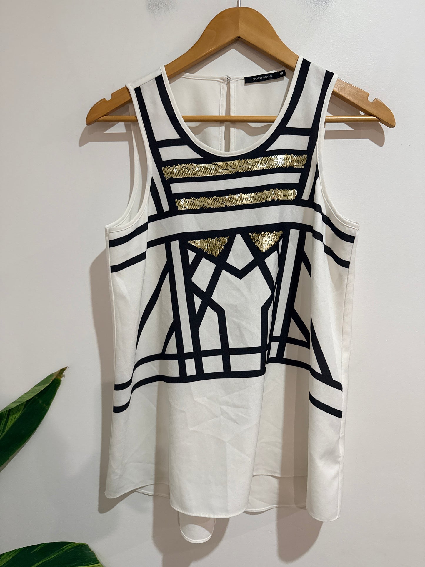 Portmans Geometric Print Sequin Tank Top Size 8