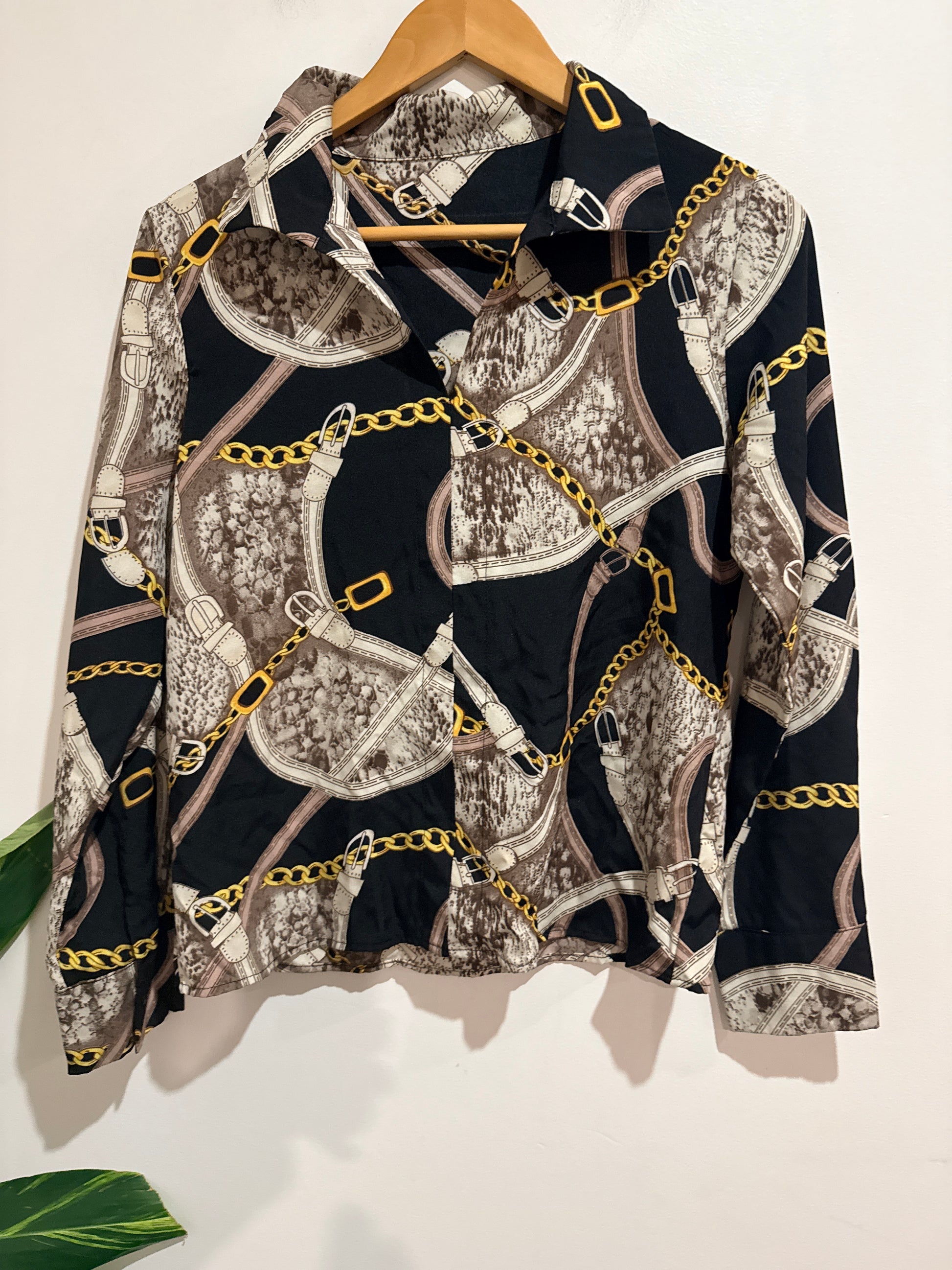 SHEIN Buckle Print Long Sleeve Shirt Size S