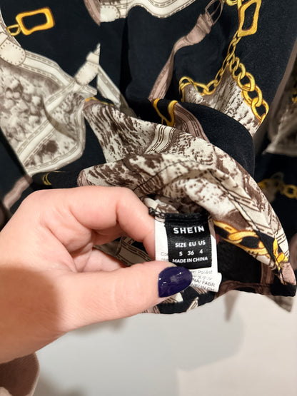 SHEIN Buckle Print Long Sleeve Shirt Size S