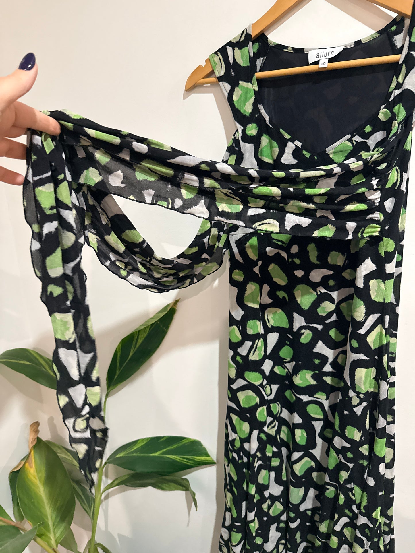 Allure Abstract Print Mesh Overlay Dress Size 10