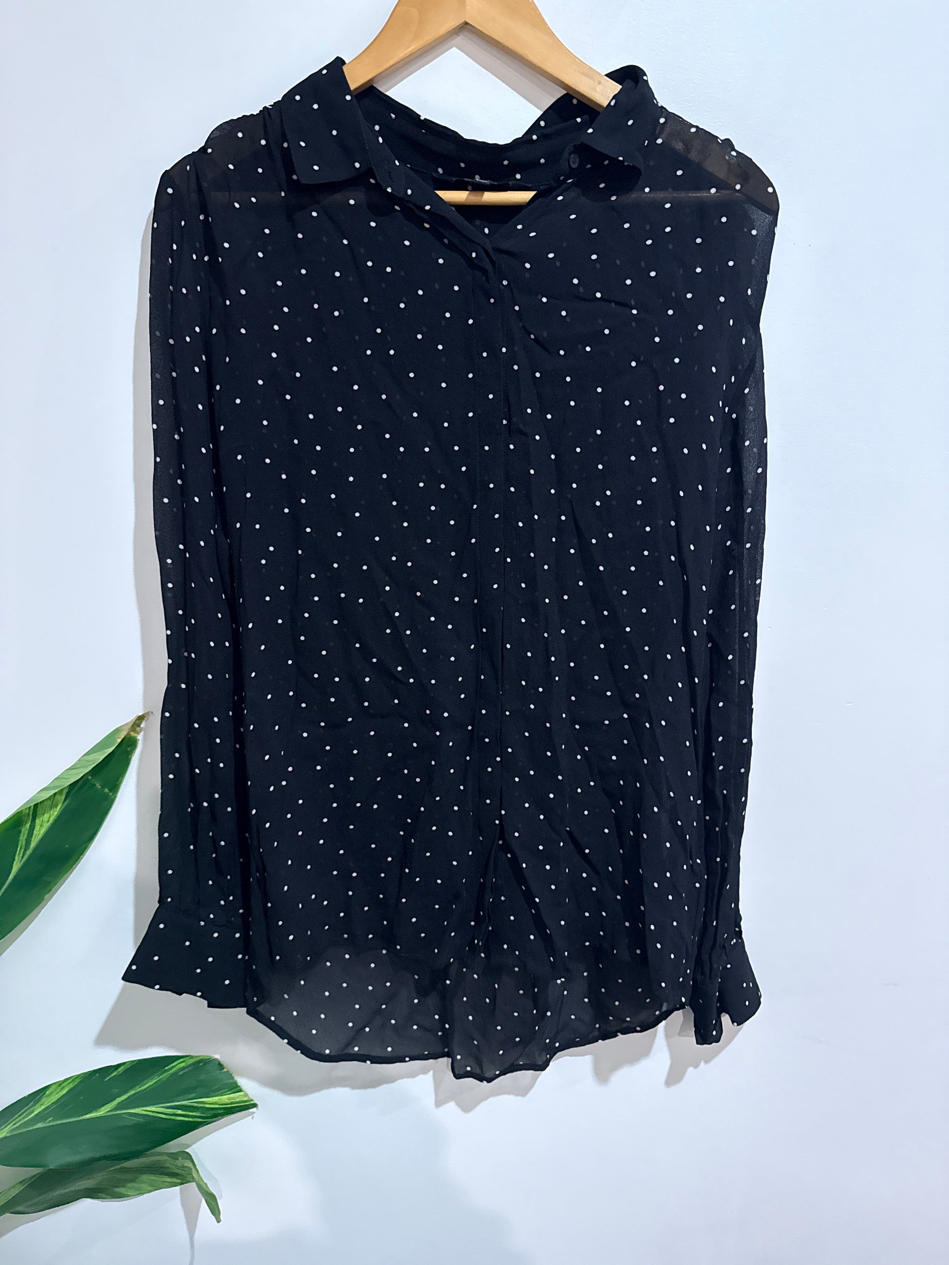 Max Polka Dot Sheer Long Sleeve Button-up Blouse Size 10
