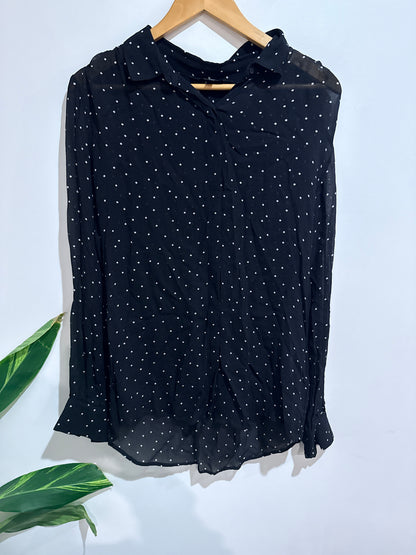 Max Polka Dot Sheer Long Sleeve Button-up Blouse Size 10