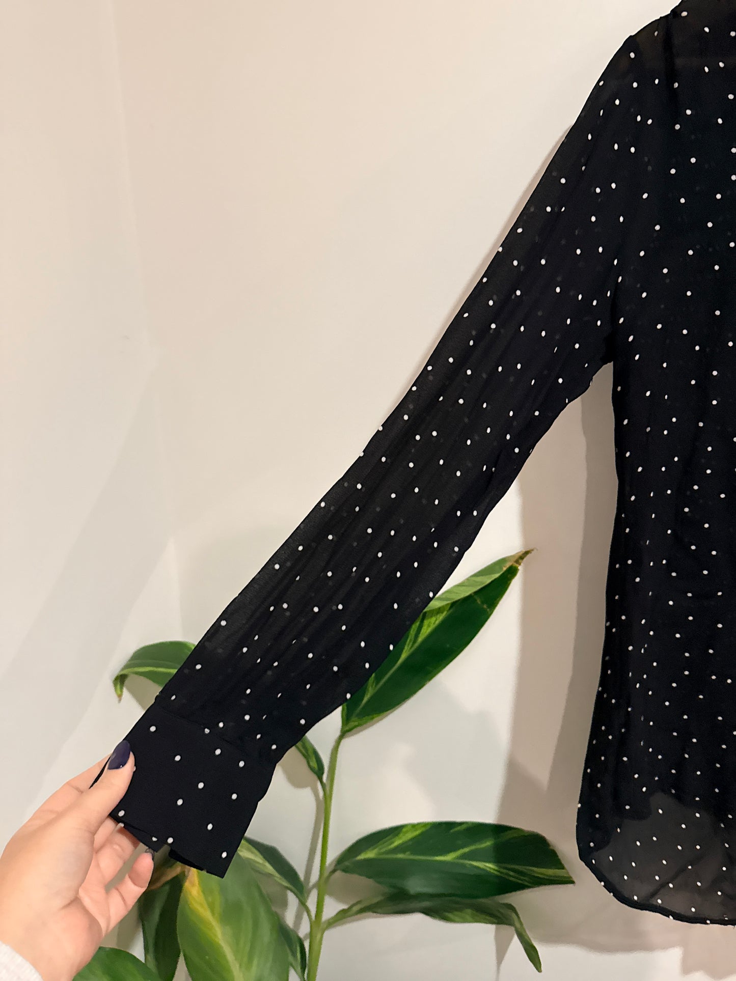 Max Polka Dot Sheer Long Sleeve Button-up Blouse Size 10
