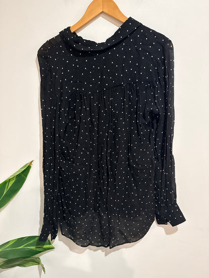 Max Polka Dot Sheer Long Sleeve Button-up Blouse Size 10