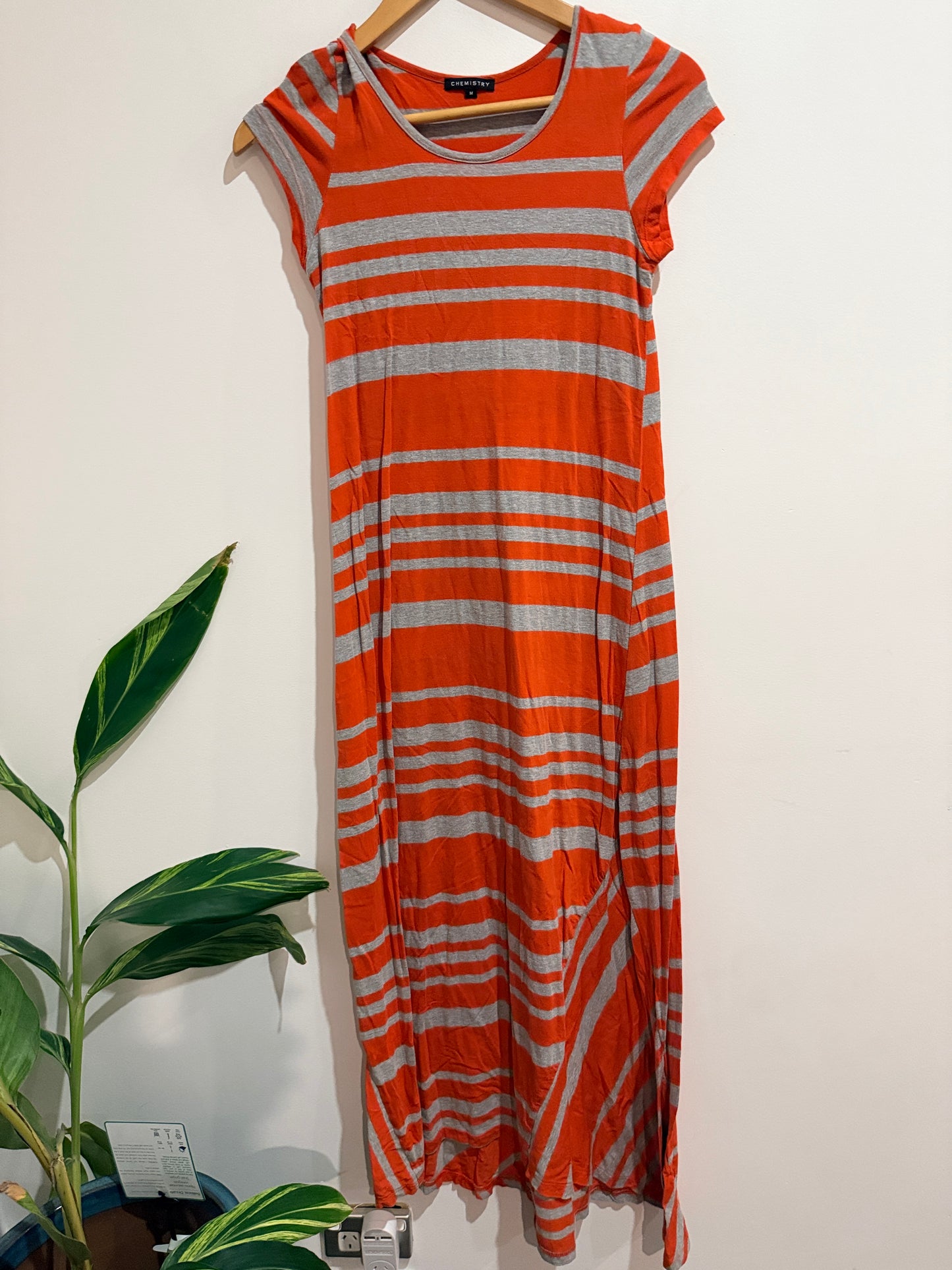 Chemistry Striped Cap Sleeve Maxi T-shirt Dress Size M