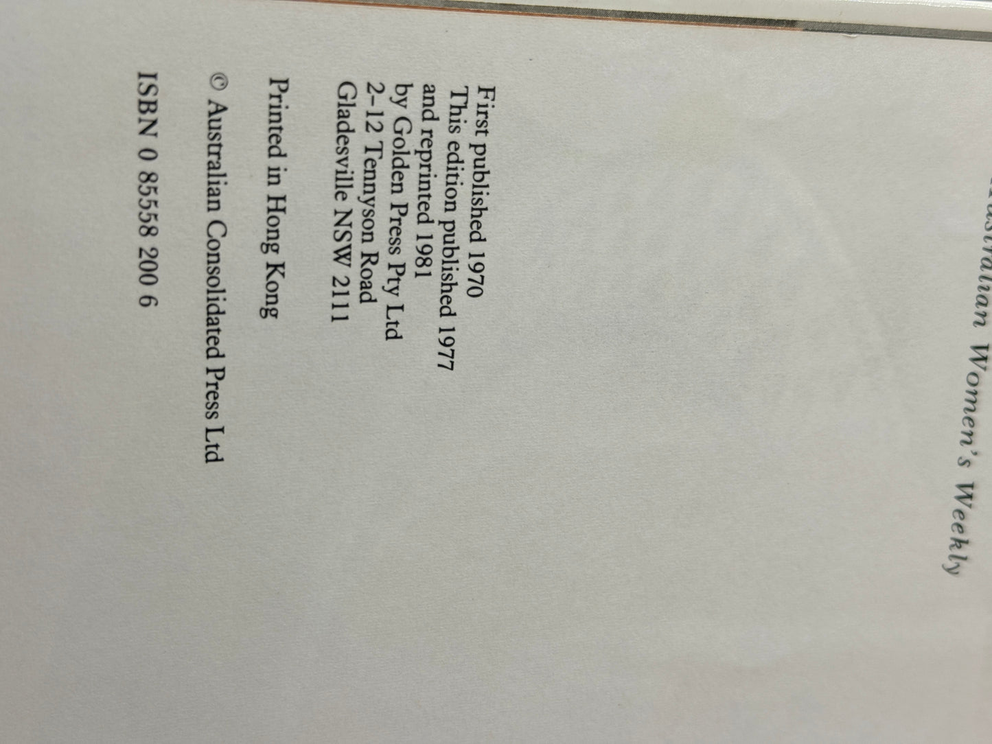 Women's Weekly Original Cookbook by Ellen Sinclair 1977