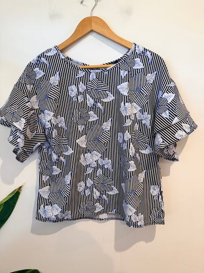 SASS Floral Stripe Print Top Size 8