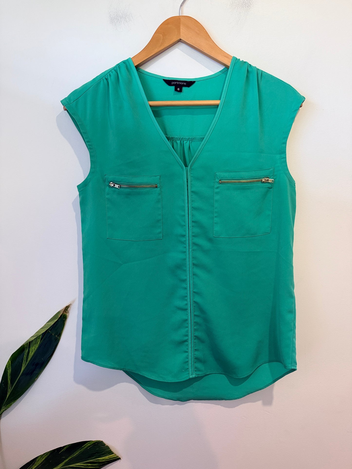 Portmans Sleeveless Zip-pocket Top Green Size 6