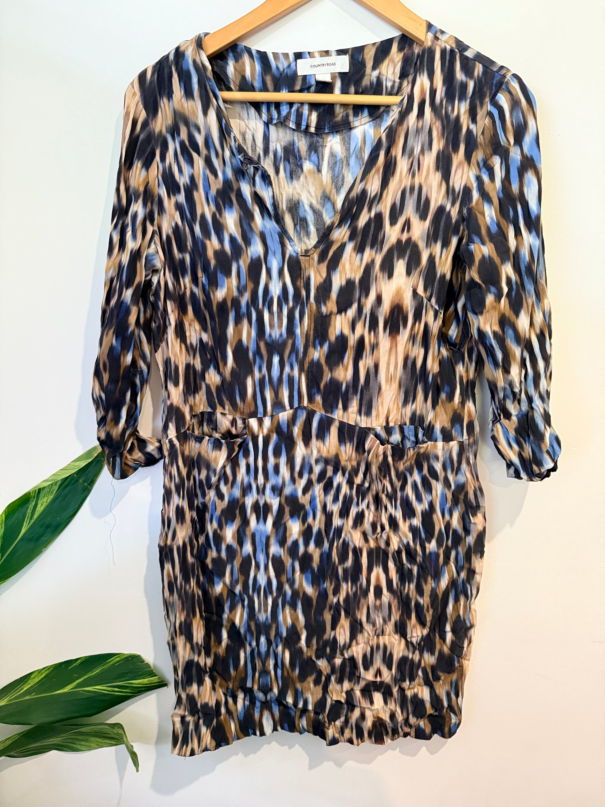 Country Road 3/4 Sleeve Silk Tunic Animal Print Size 10