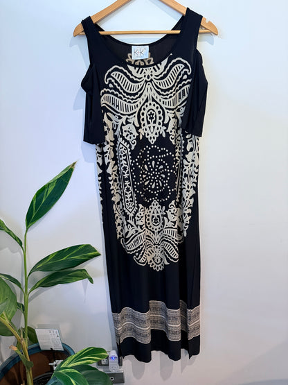 K&K Cold Shoulder Maxi Dress Paisley Print Size S (U/arm to U/arm 47.5)