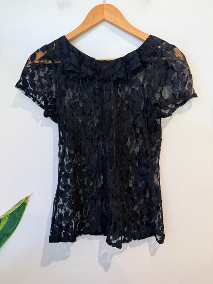 Glassons Sheer Lace Zip-back Top Black Size 8