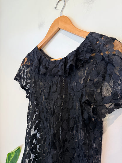 Glassons Sheer Lace Zip-back Top Black Size 8