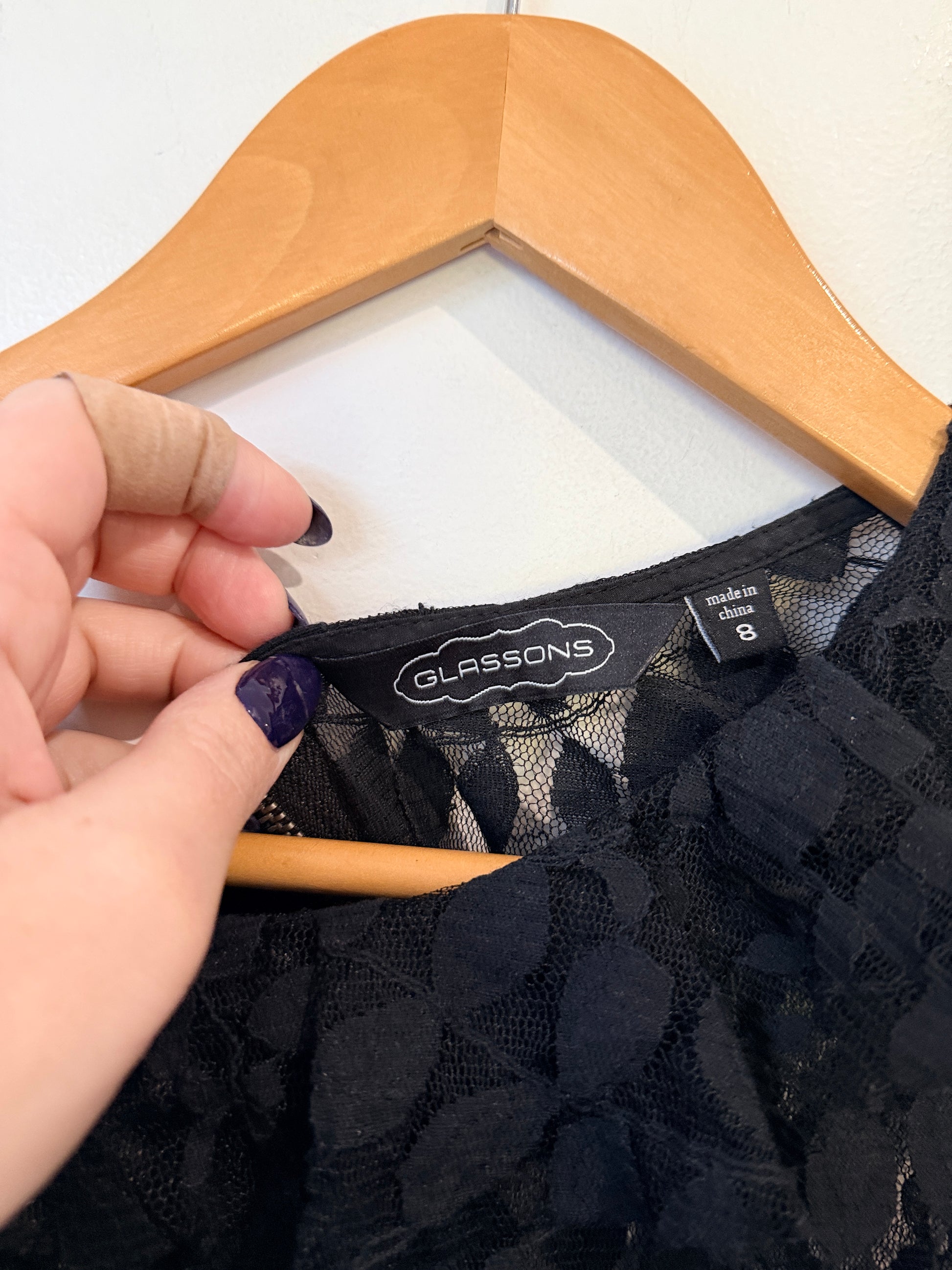 Glassons Sheer Lace Zip-back Top Black Size 8