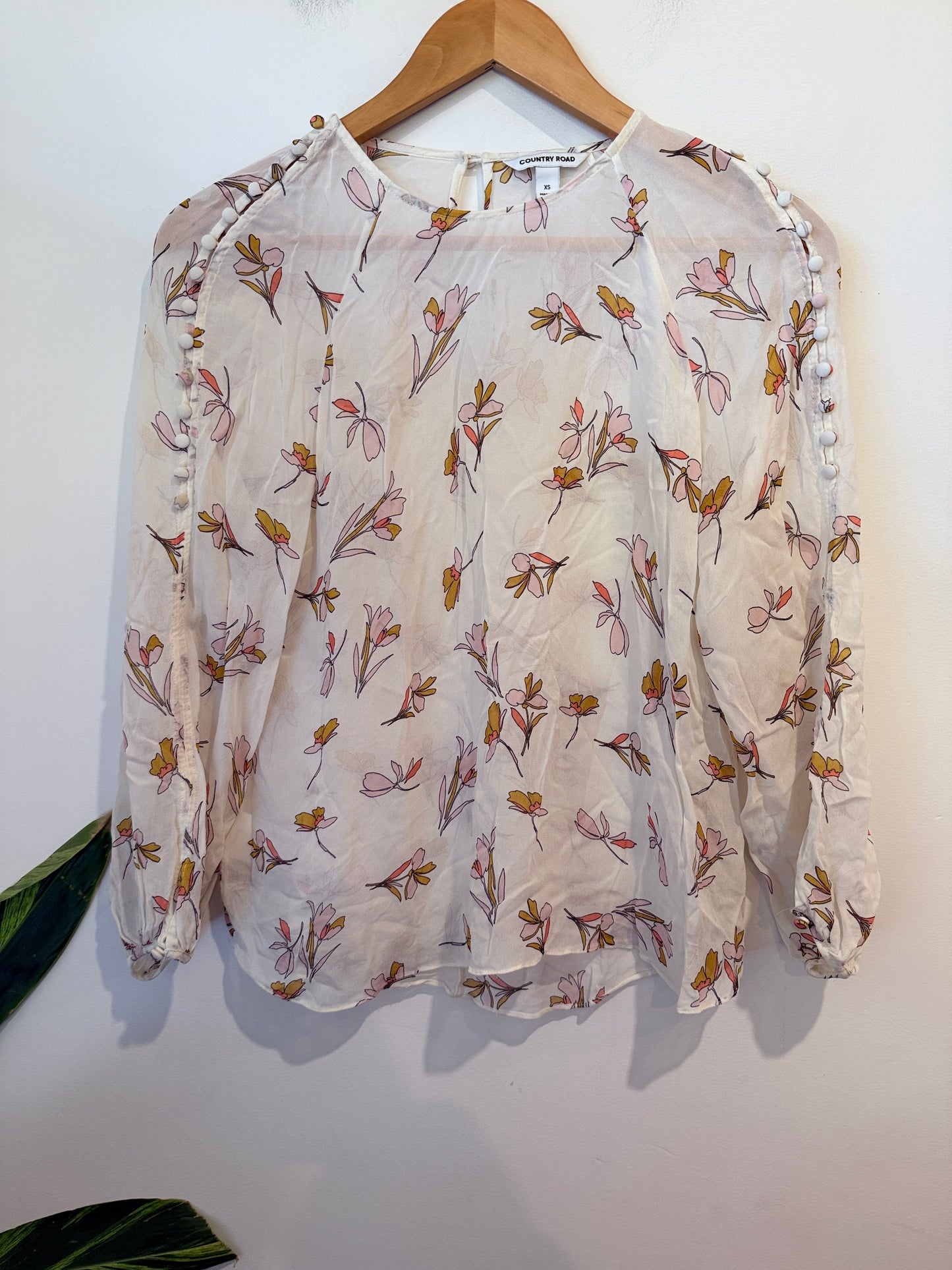 Country Road Sheer Button-sleeve Blouse Floral Size XS