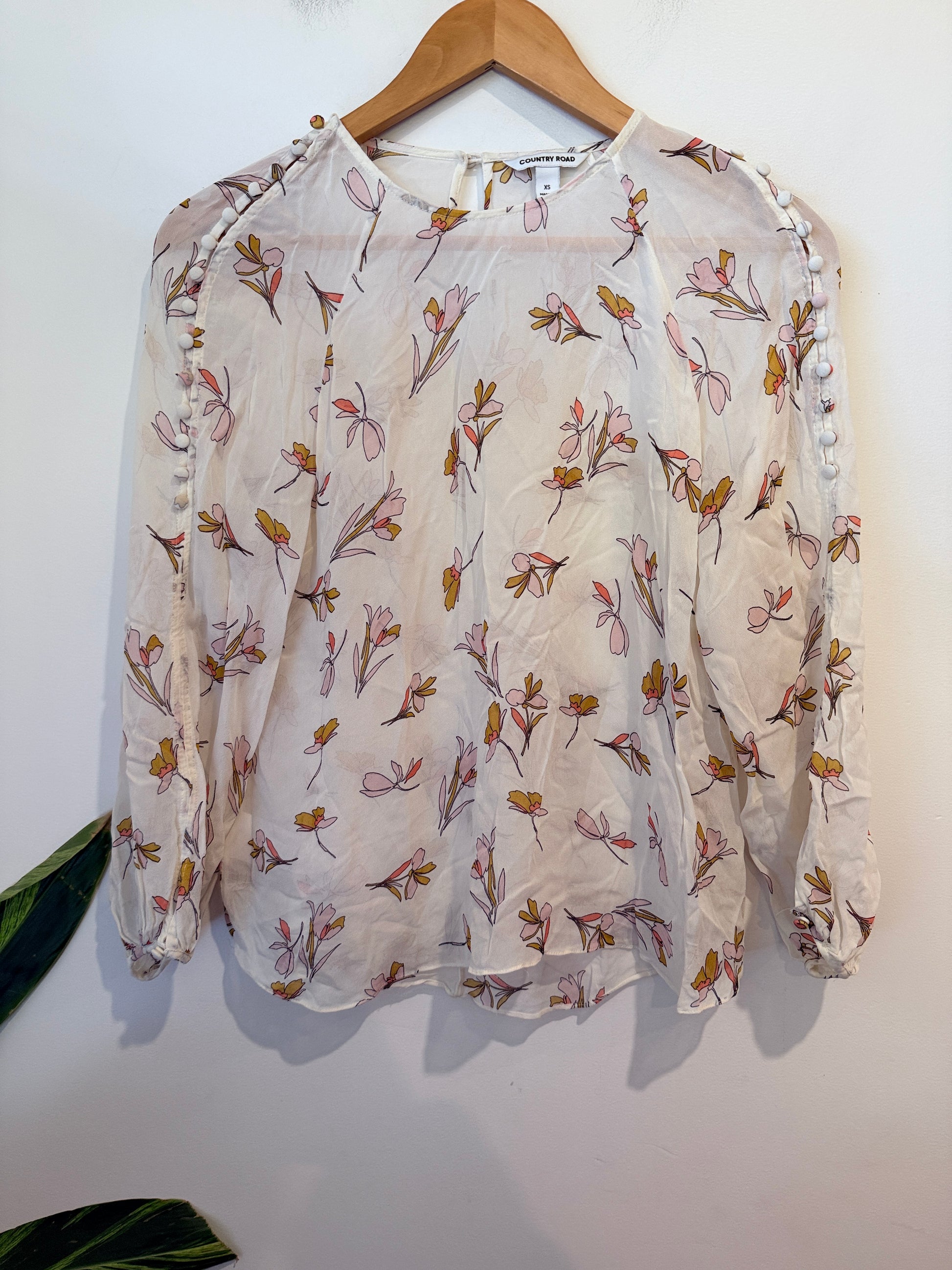 Country Road Sheer Button-sleeve Blouse Floral Size XS