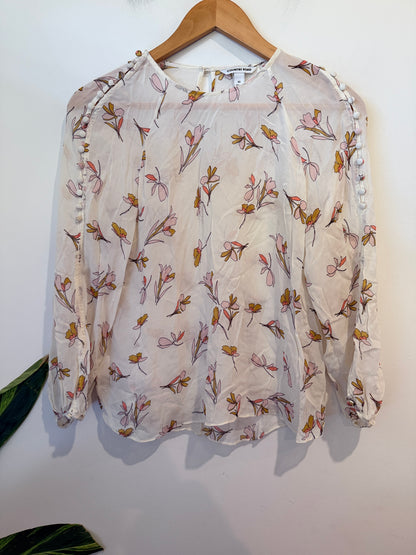 Country Road Sheer Button-sleeve Blouse Floral Size XS