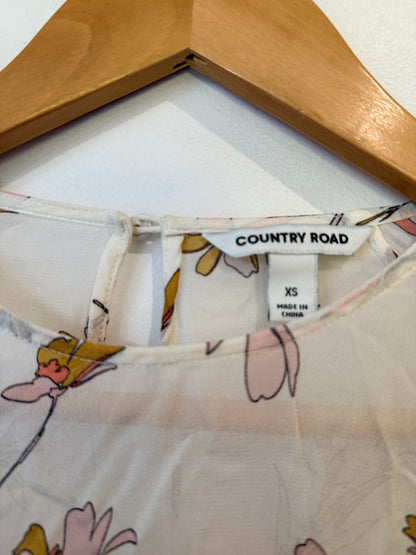 Country Road Sheer Button-sleeve Blouse Floral Size XS