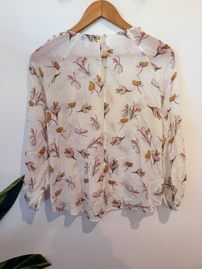 Country Road Sheer Button-sleeve Blouse Floral Size XS