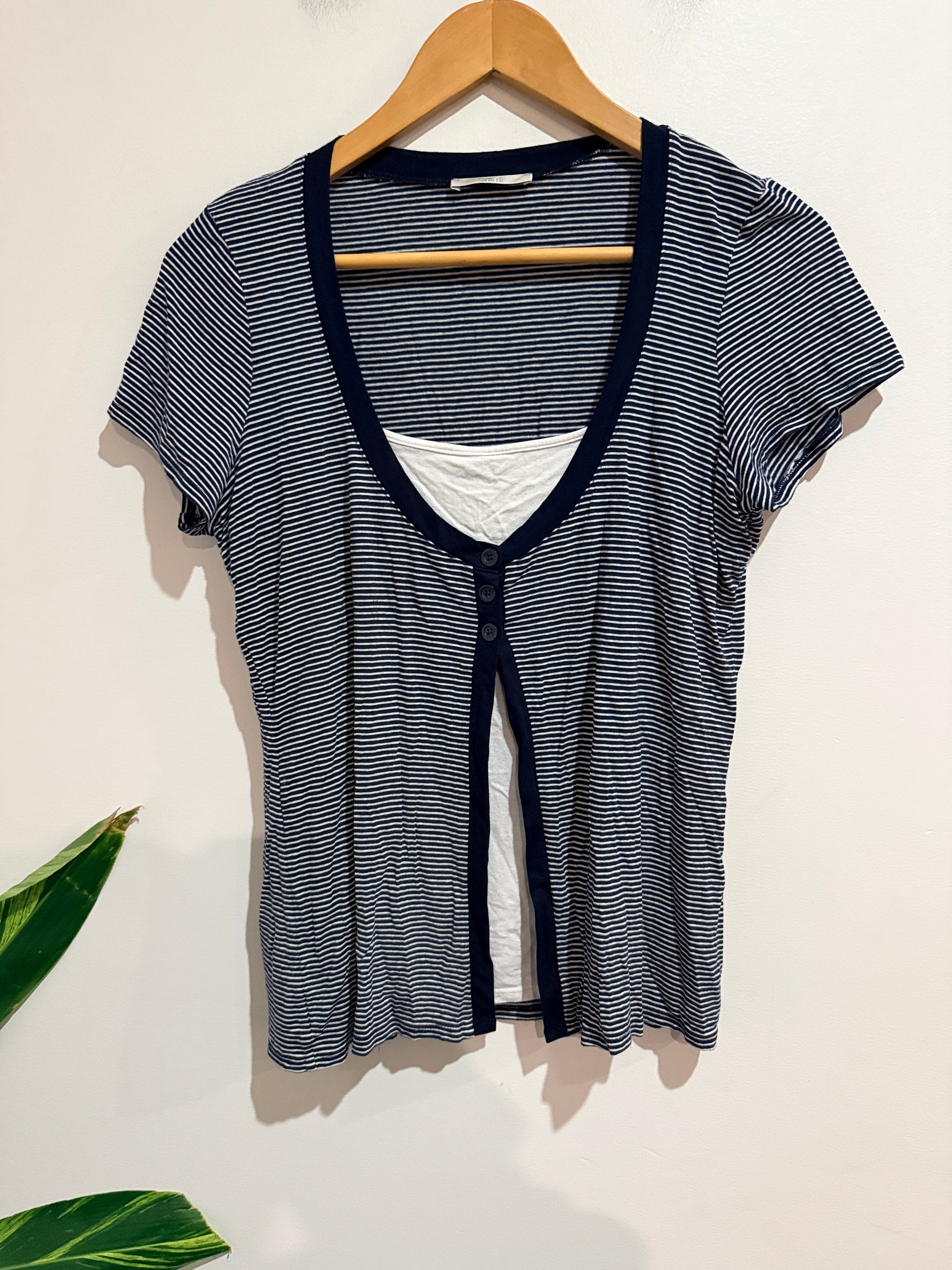 : Marks & Spencer Striped Henley Top Size 16 | U/Arm to U/Arm 49cm