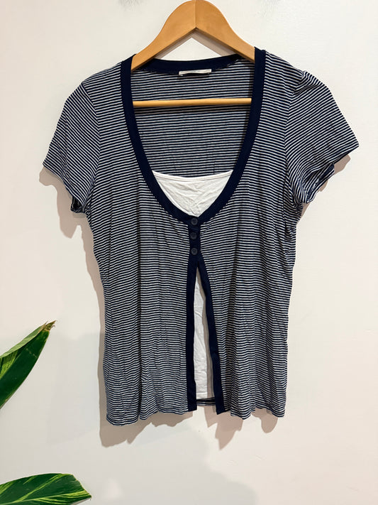 : Marks & Spencer Striped Henley Top Size 16 | U/Arm to U/Arm 49cm