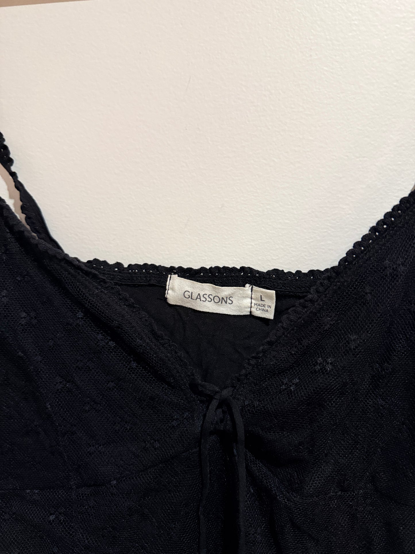 Glassons Black Lace Tie-Front Cami Top Size L