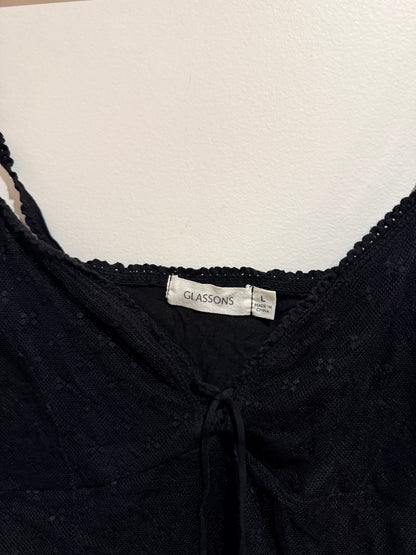 Glassons Black Lace Tie-Front Cami Top Size L