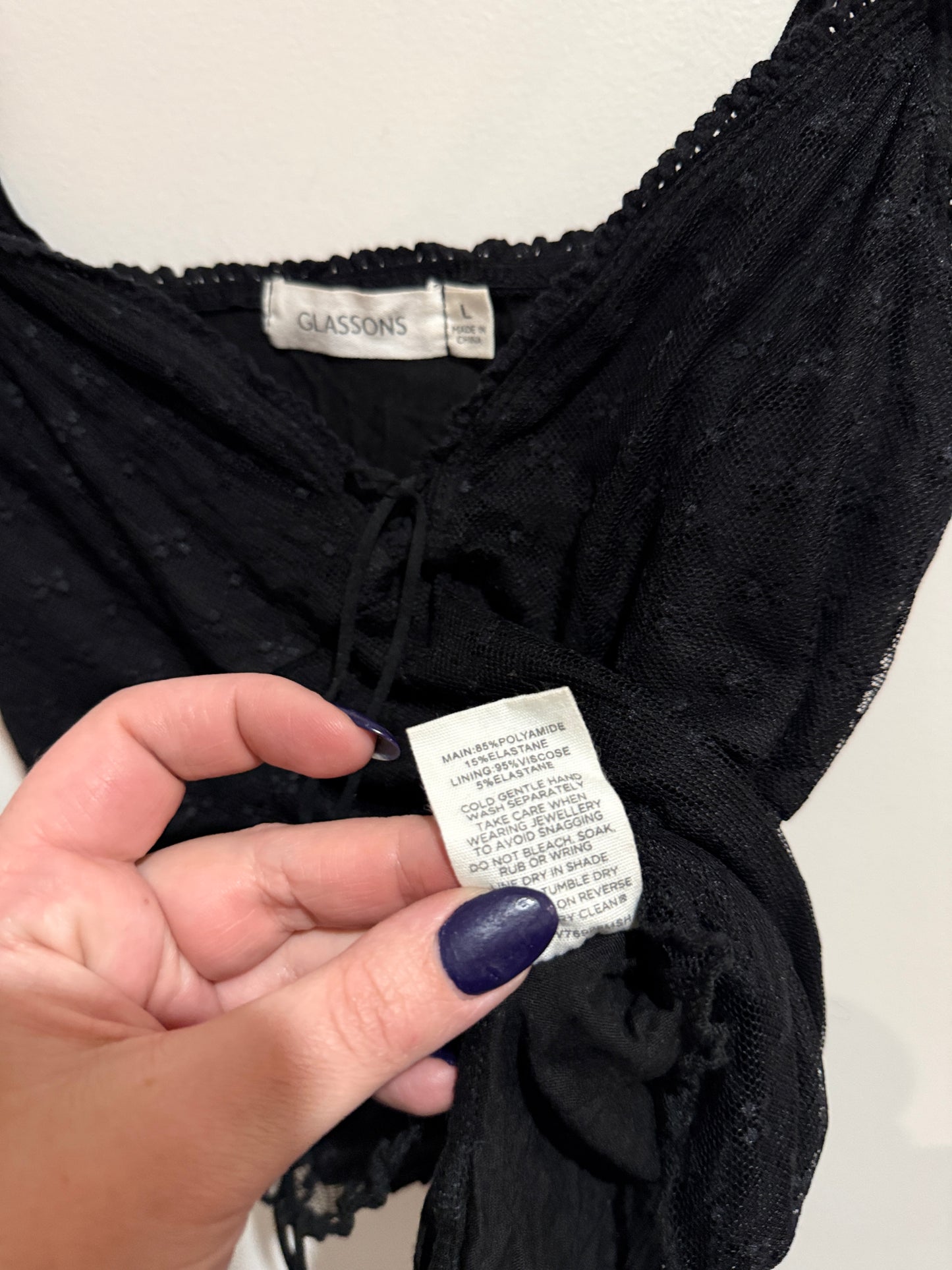 Glassons Black Lace Tie-Front Cami Top Size L