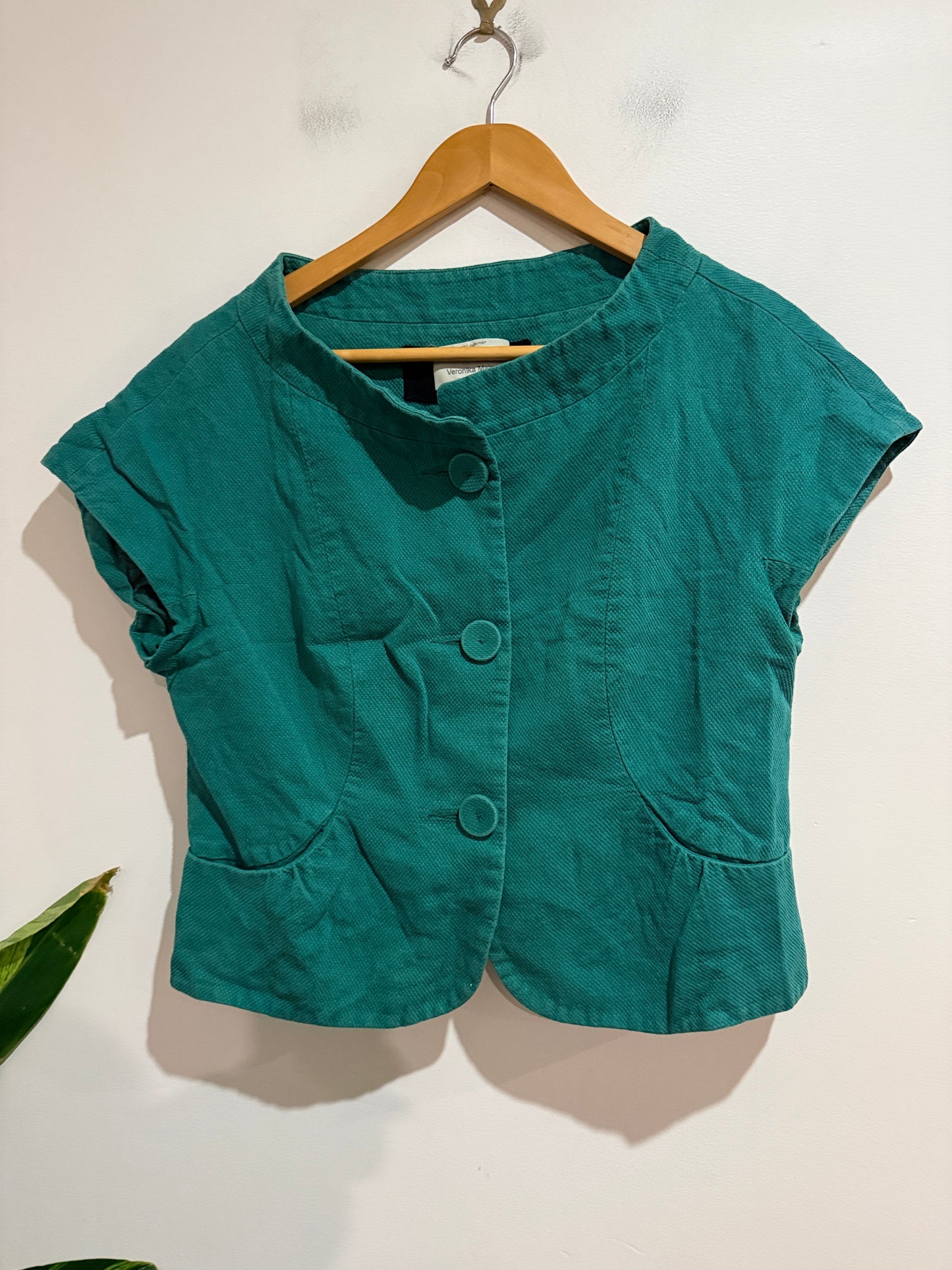 Veronika Maine Teal Cropped Short Sleeve Jacket Size 14