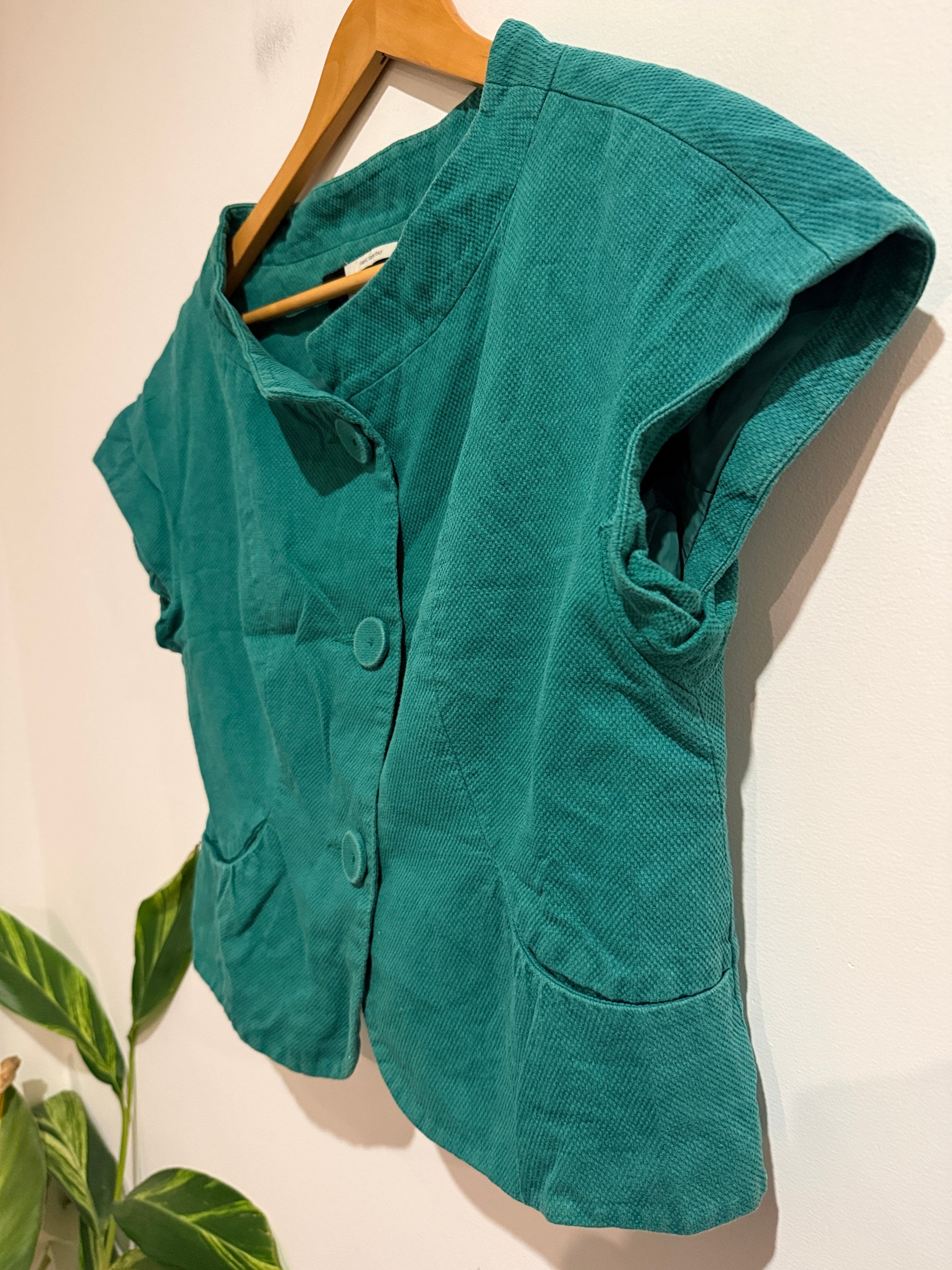 Veronika Maine Teal Cropped Short Sleeve Jacket Size 14