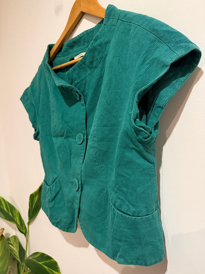 Veronika Maine Teal Cropped Short Sleeve Jacket Size 14