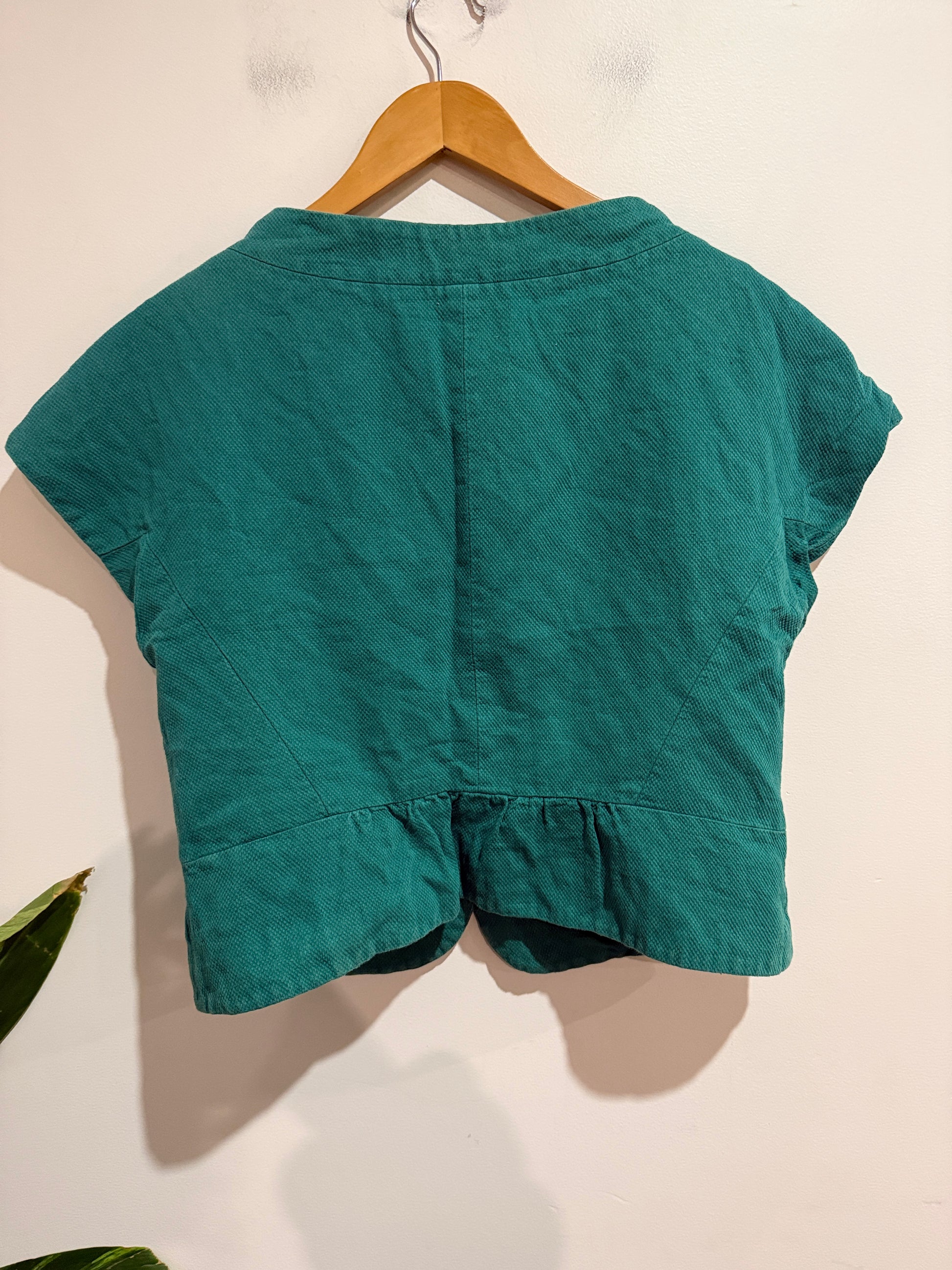 Veronika Maine Teal Cropped Short Sleeve Jacket Size 14