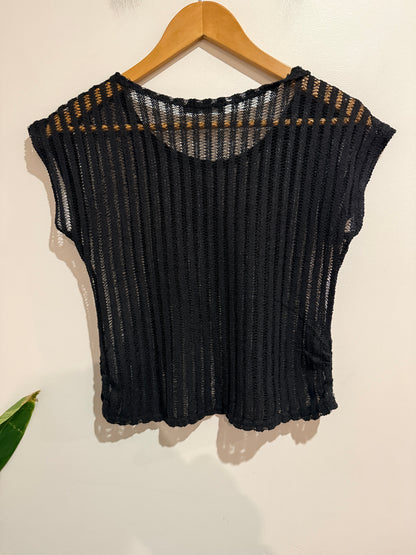 Kivenzt Black Open Knit Short Sleeve Top Size M