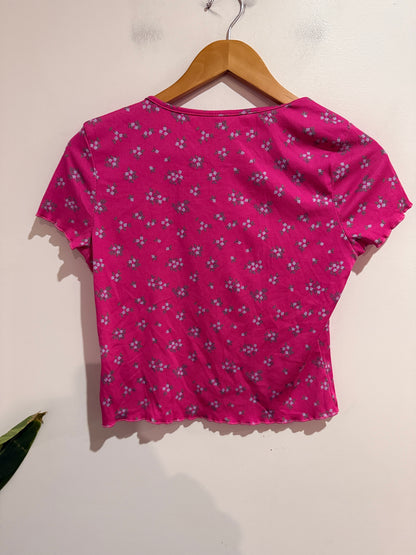 H&H Pink Ditsy Floral Ribbed Crop Top Size S-M