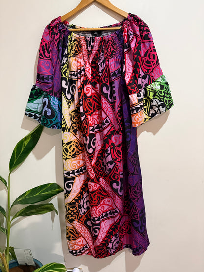 D&F Multicolour Abstract Print Kaftan Dress
