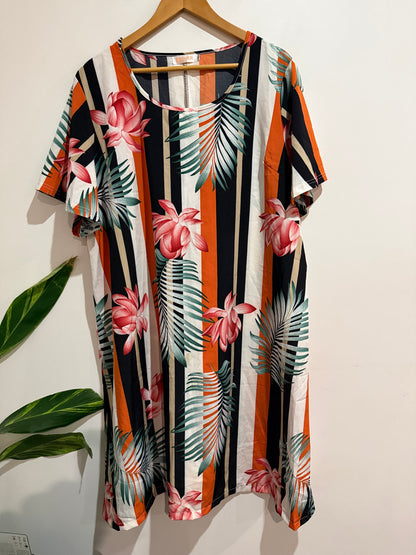 Esther Tropical Stripe Print Shift Dress Size 4XL