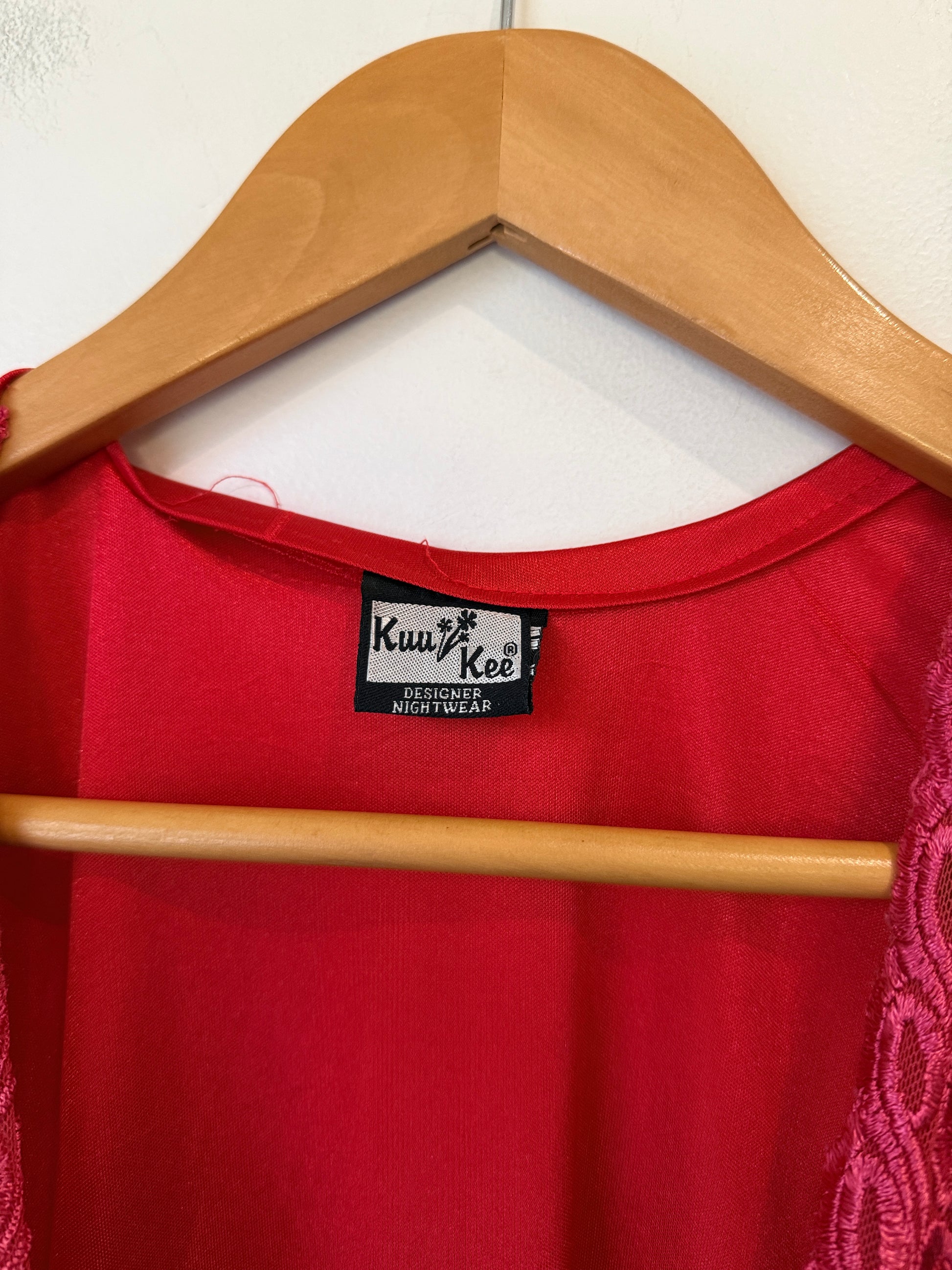 Kuu Kee Red Satin & Lace Long Nightgown Robe