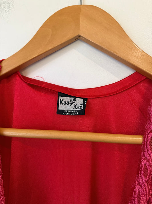 Kuu Kee Red Satin & Lace Long Nightgown Robe