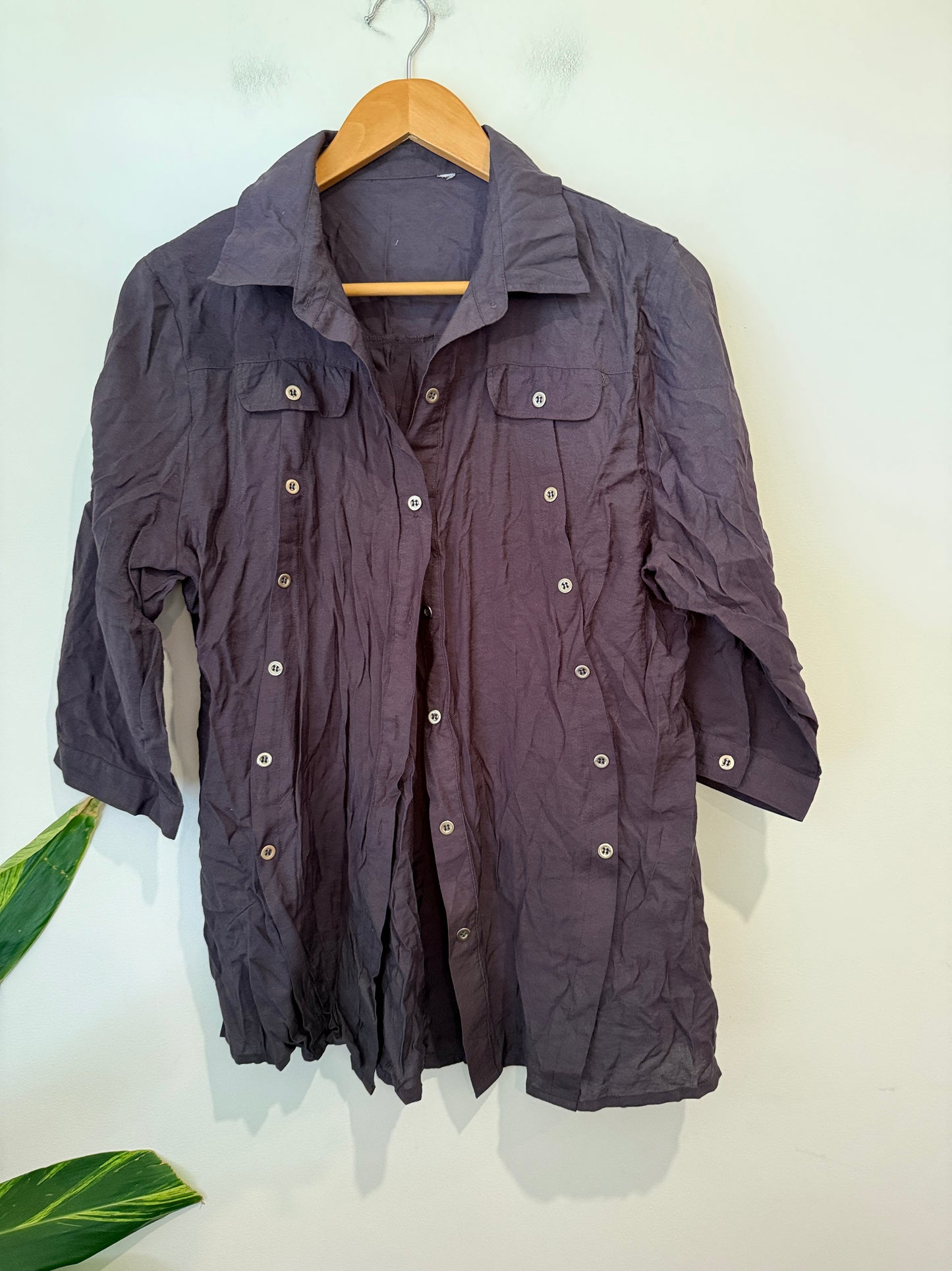 Plum Crinkle 3/4 Sleeve Button-Up Shirt