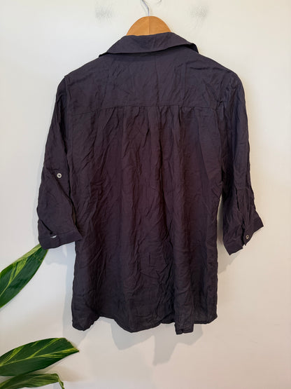 Plum Crinkle 3/4 Sleeve Button-Up Shirt