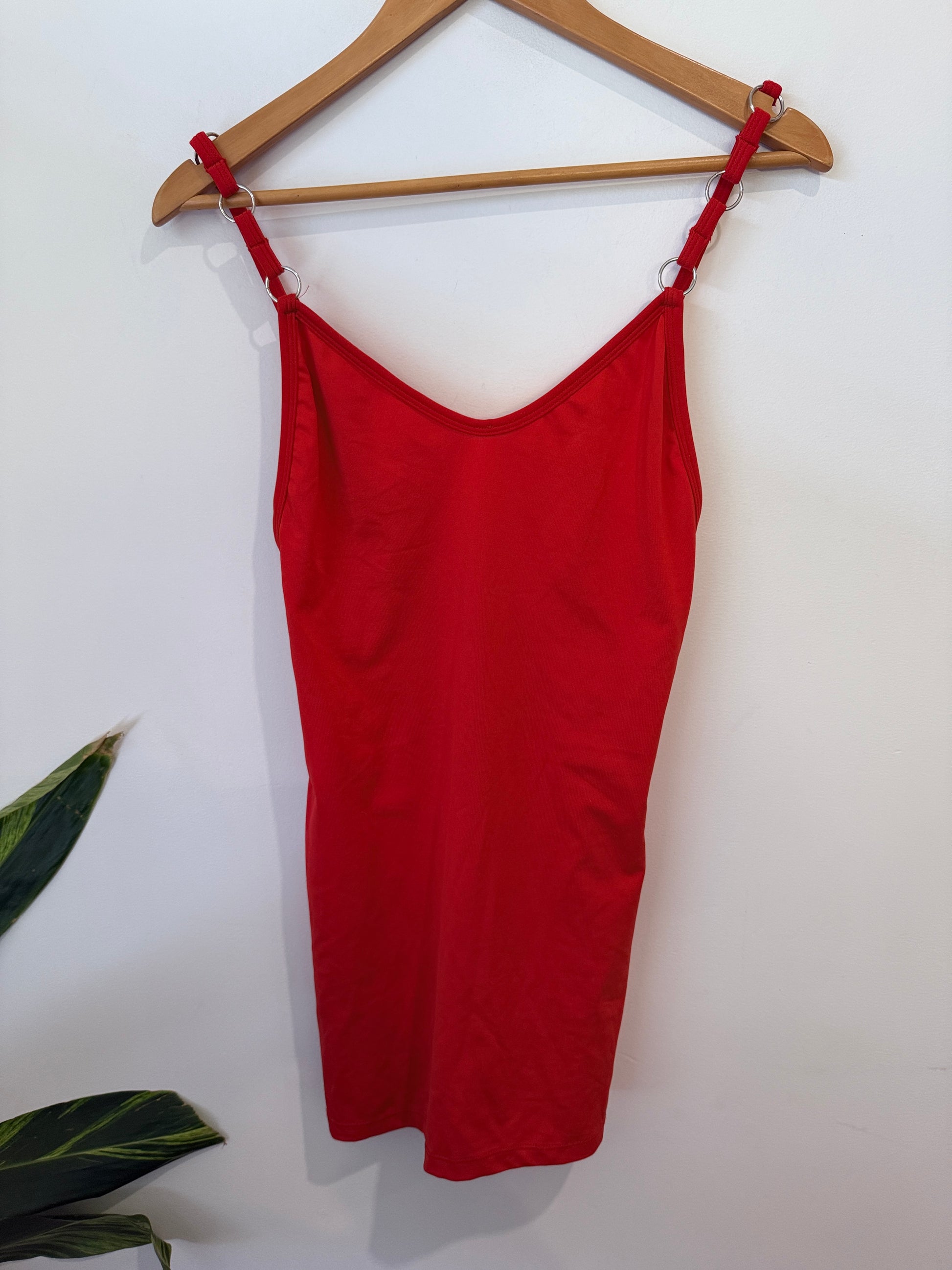 Red Adjustable Strap Cami Slip Dress