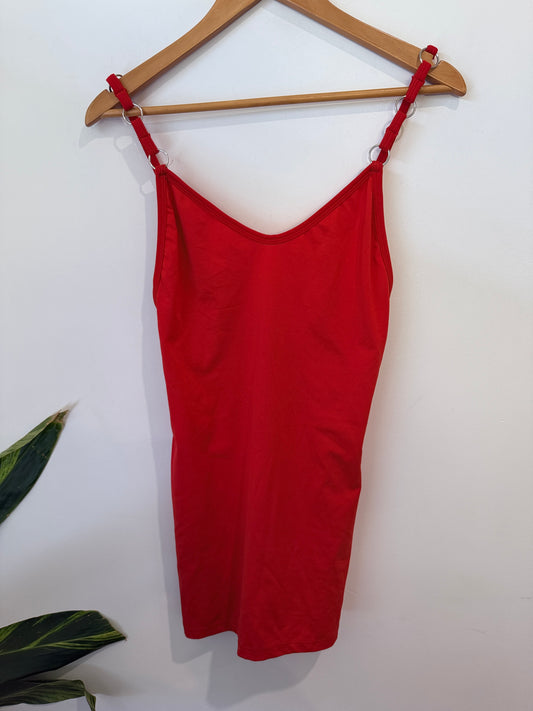 Red Adjustable Strap Cami Slip Dress