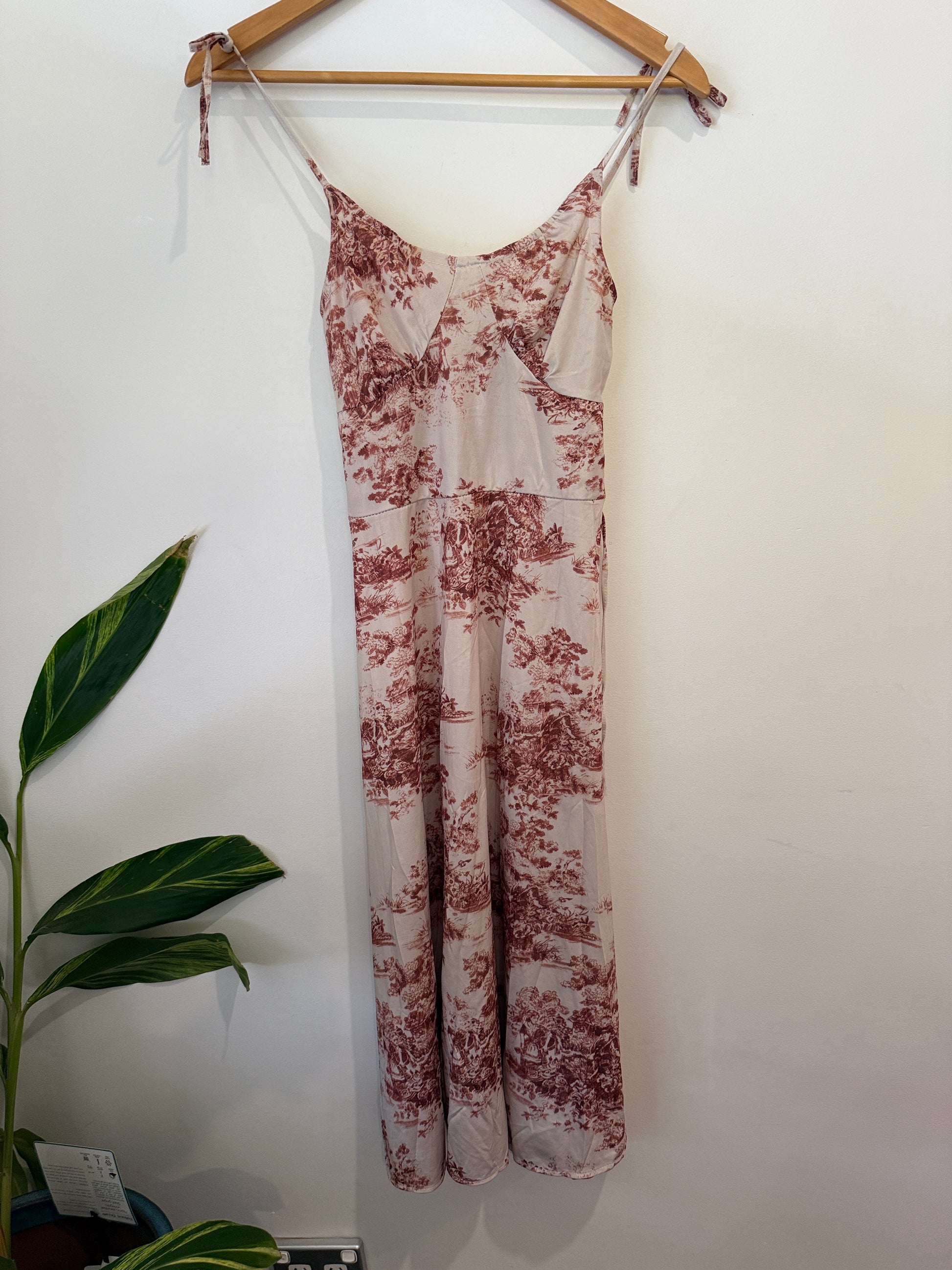 Rust Toile Print Tie-Strap Maxi Slip Dress
