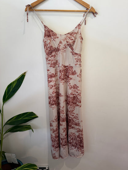 Rust Toile Print Tie-Strap Maxi Slip Dress