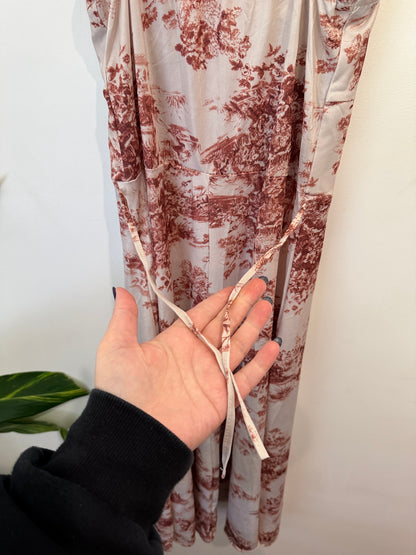 Rust Toile Print Tie-Strap Maxi Slip Dress