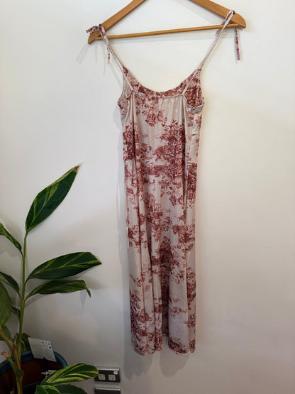 Rust Toile Print Tie-Strap Maxi Slip Dress