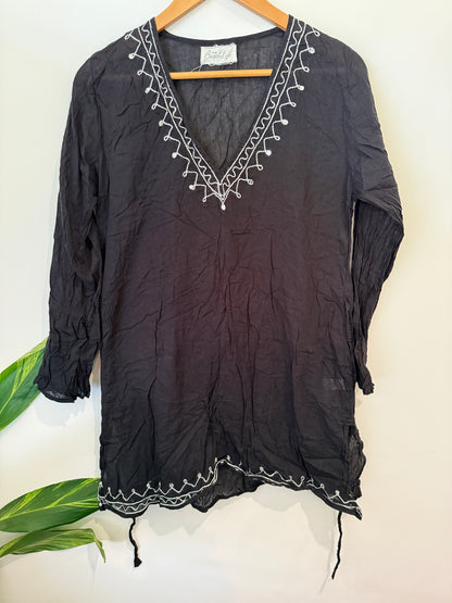 Beachlife Black Embroidered Beach Kaftan Size M