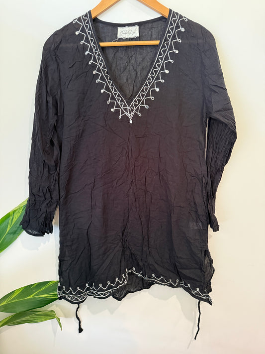 Beachlife Black Embroidered Beach Kaftan Size M