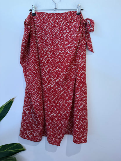 SHEIN Curve Red Ditsy Floral Wrap Midi Skirt Size 3XL
